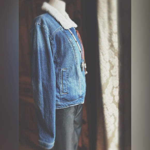 Moto Jacket Denim faux fur - Picture 4 of 9